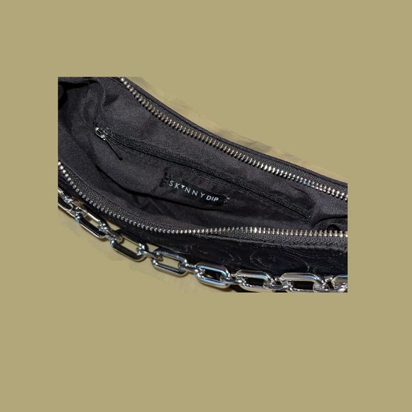 Macy's Black Handbag with Decorative Silver Chain - Picture 3 of 3